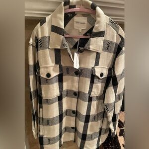 NWT Lucky Brand Tan Black Buffalo Plaid Barn Shacket Casual Western  L